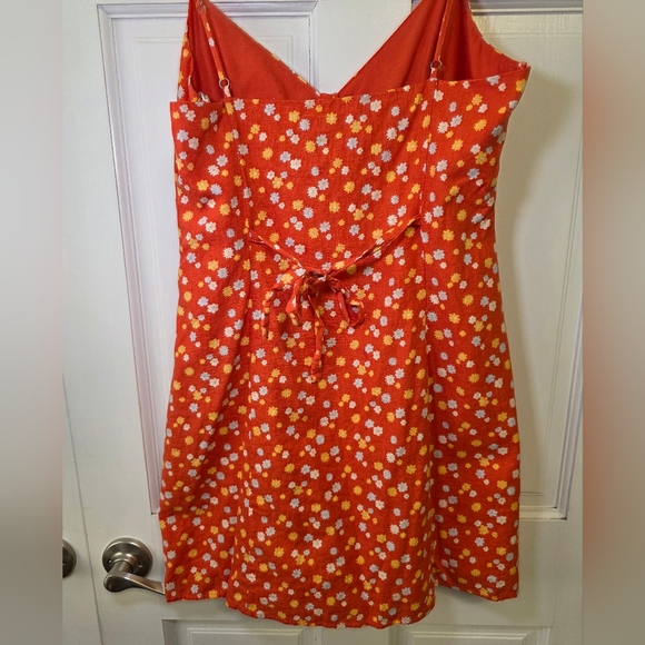 Forever 21 Linen Blend Button Detail Fully Lined Thin Strap Dress- Sz L Orange - Picture 4 of 10